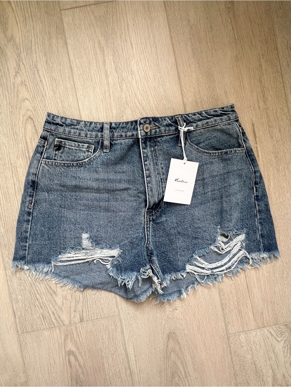KanCan Distressed High-Rise Denim Shorts - Blue